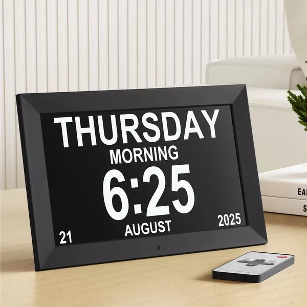10" Digital Day Clock | Alarm Calendar Dementia Clock | Black