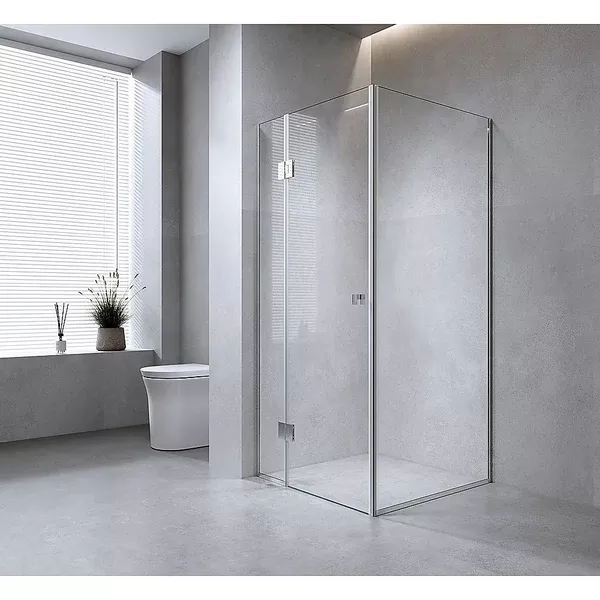 100x90cm Corner Frameless Shower Screen with Gold Channel and SS Hinges, Square Knob Handle