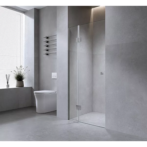 110cm Wall to Wall Frameless Shower Screen with Black Channel and SS Hinges , Round Knob Handle