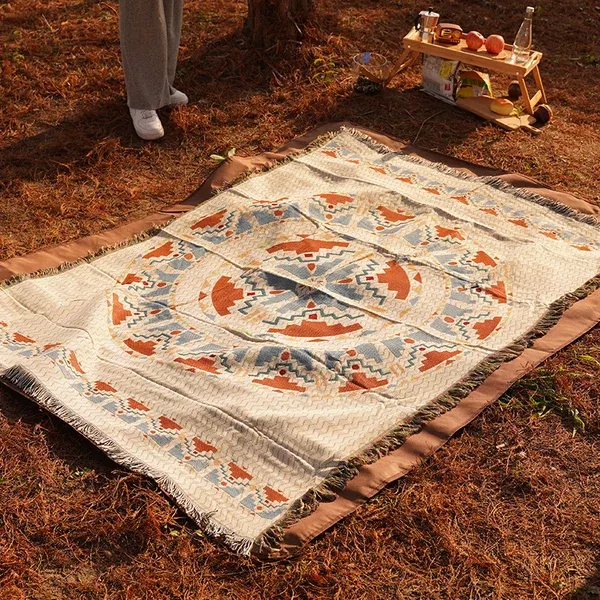 2-Piece Pack Set 180x300cm Bohemian Picnic Blanket | Waterproof Camping Blanket, Outdoor Rug for Camping, Picnic, Beach