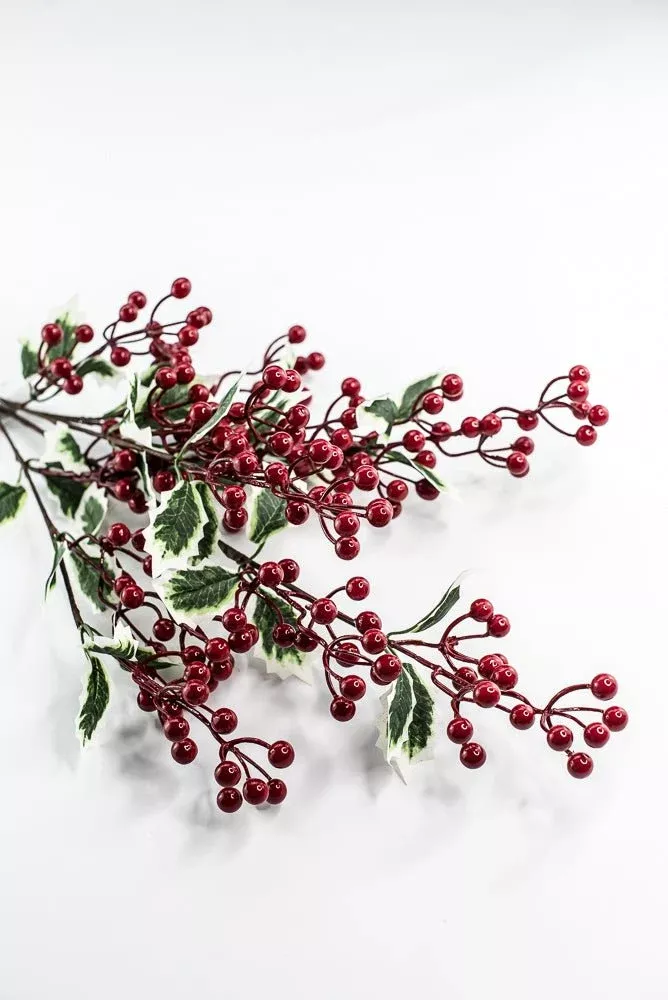 Red & Green Berry With Holly Leaf Spray - 34"